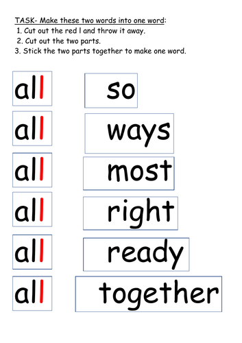 Phonics 'al' Powerpoint and Worksheet (two words becoming one)