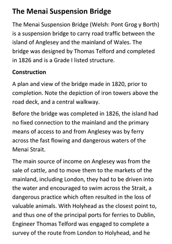 The Menai Suspension Bridge Handout