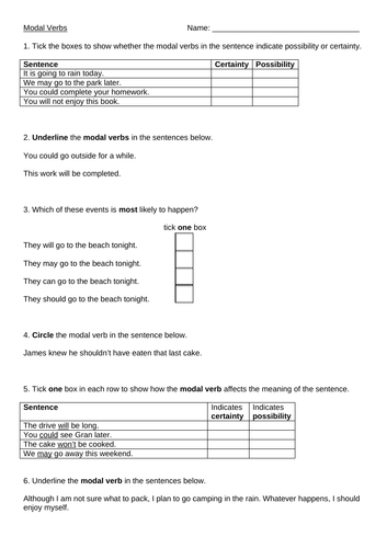 Modal Verbs KS2 SATS Style questions