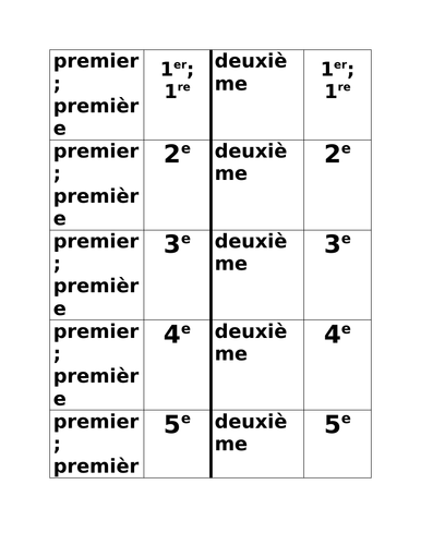 Numéros (Numbers in French) Ordinaux Dominoes