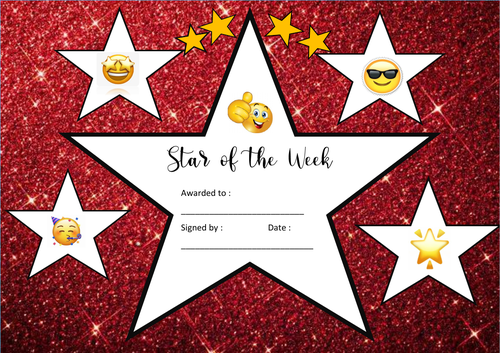 Star of The Week Reward Certificate Emoji (Red)