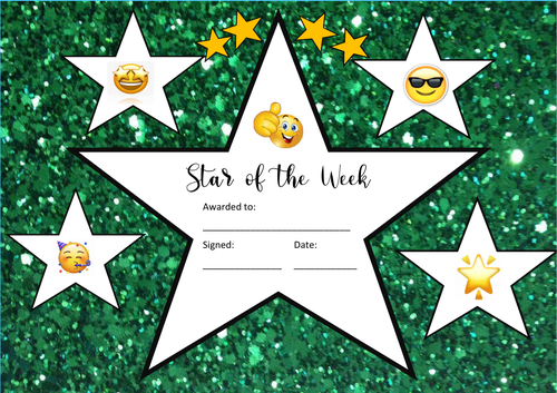Star of The Week Reward Certificate Emoji (Green)