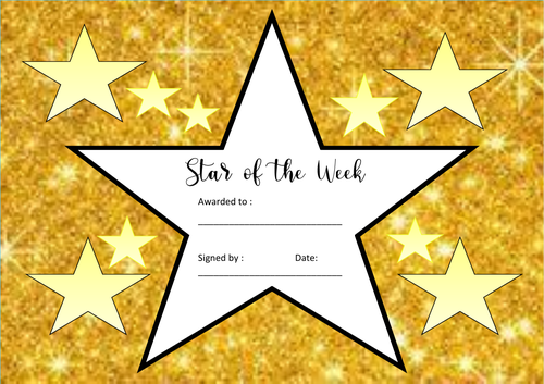 Star of The Week Reward Certificate (Yellow)