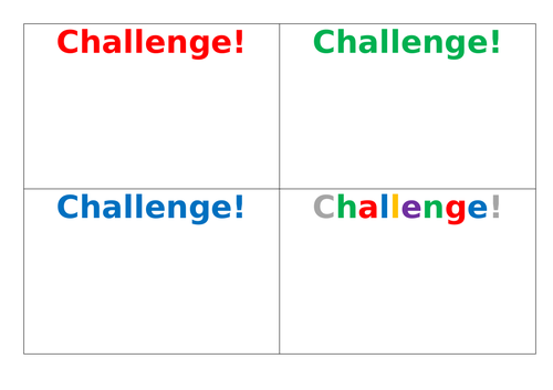 Blank challenge cards