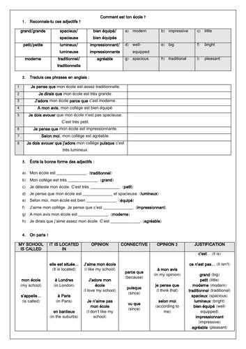 French Mon collège / école: my school  - 7 Worksheets for GCSE