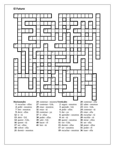 Futuro (Future in Spanish) All Verbs Crossword