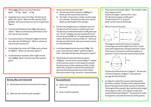 Density, Mass and Volume (1-9)