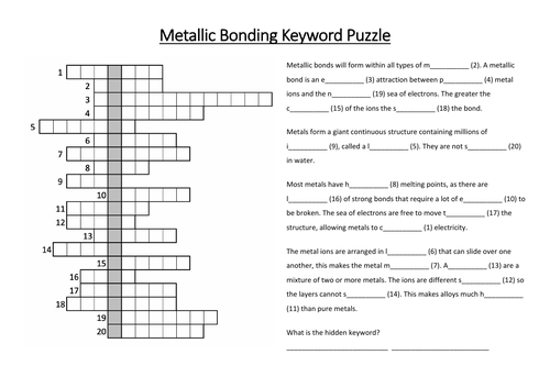 Metallic Bonding Keyword Puzzle