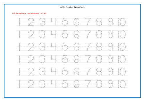 Numbers 1 to 10 worksheets