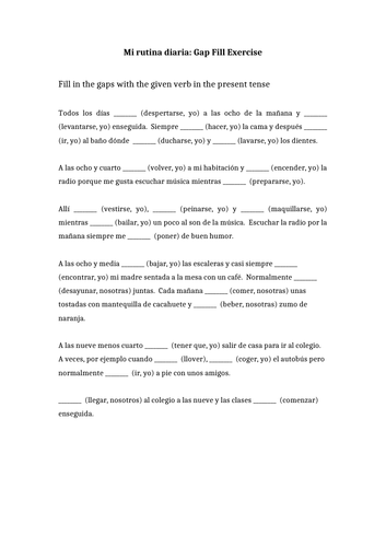 Mi Rutina Diaria: Present Tense Gap Fill