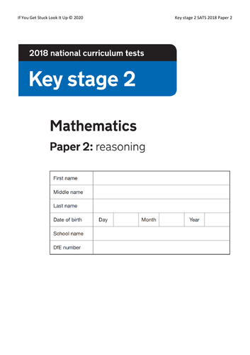 Key Stage 2 Maths 2018 Paper 2 Reasoning (reduced from 24 to down to 8 sheets)