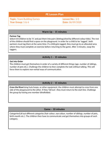 KS2 Team Building Lesson Plan