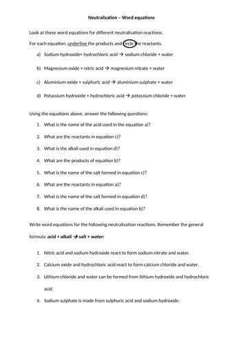 Neutralisation word equations