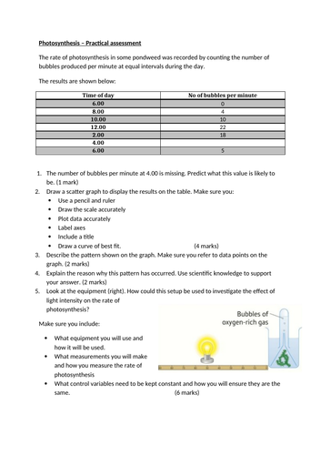 Photosynthesis practical questions