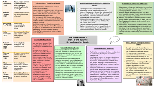 GCSE AQA Psychology- Double sided A3 revision mat- Paper 2