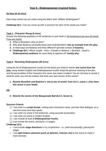 Much ado about nothing creative writing task image