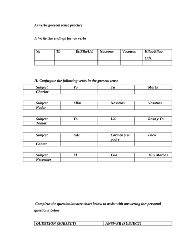 Ar verbs practice present tense