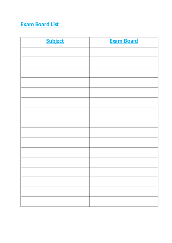 Exam Board List