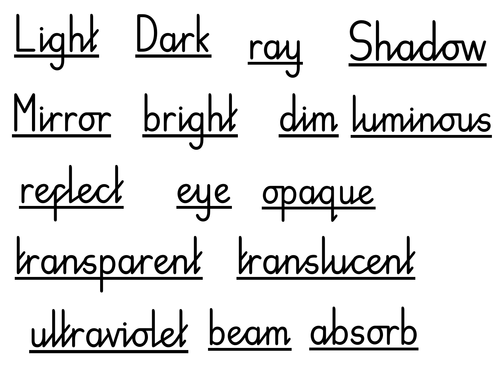 Light Vocab Year 3 | Teaching Resources