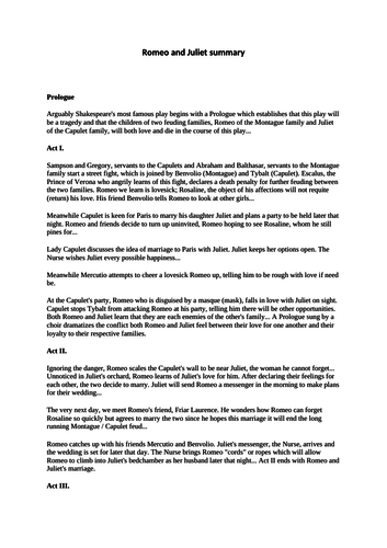 FREE - Romeo and Juliet - Whole play summary