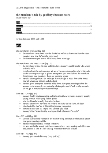 The Merchant's Tale by Chaucer: Notes