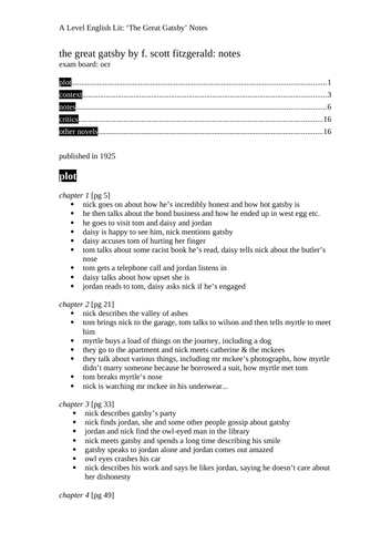 The Great Gatsby by F. Scott Fitzgerald: Notes