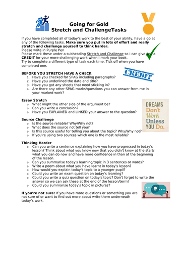 History Stretch and Challenge Tasks KS3