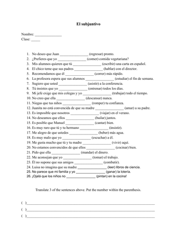 Spanish subjunctive no prep worksheet | Teaching Resources