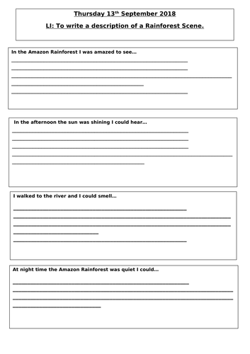 Writing template for LA - Amazon Rainforest