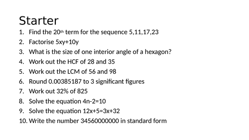 GCSE Maths Starters