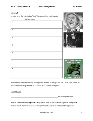 IGCSE Y7 Biology - Cells and organisms