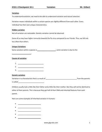 IGCSE Year 7 Biology - Variation