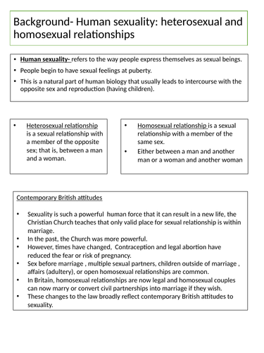 Christian views on sexuality worksheet Aqa GCSE