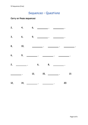 Y2 Maths - Sequences (Free)