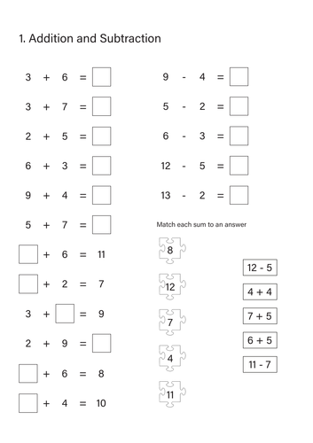 Addition and Subtraction Worksheets