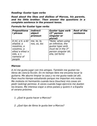 Gustar verbs reading