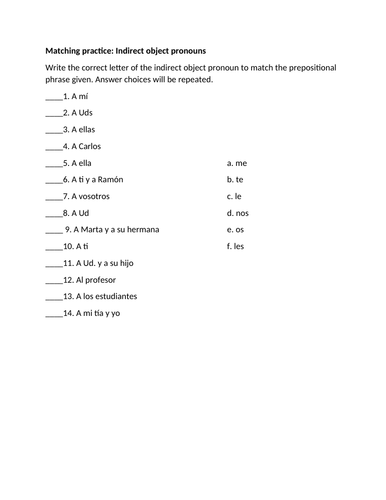 Indirect object pronouns matching practice