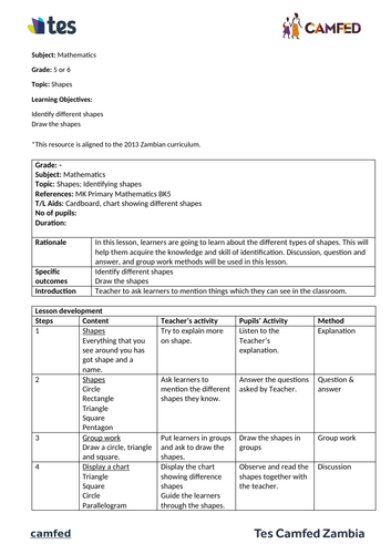 Shapes (Grades 5 and 6, Zambian Curriculum)