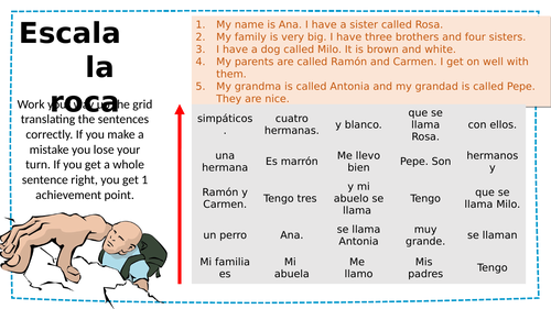 Spanish KS3 translation activity Rock Climbers