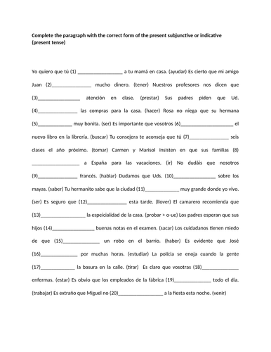 Subjunctive v indicative paragraph