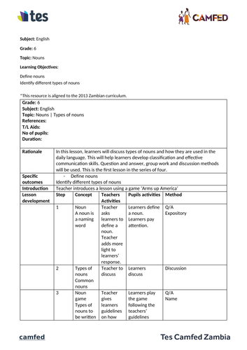 Nouns and pronouns (Zambian curriculum)