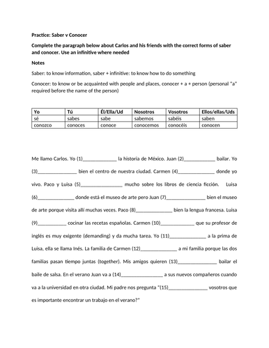 Saber v conocer paragraph