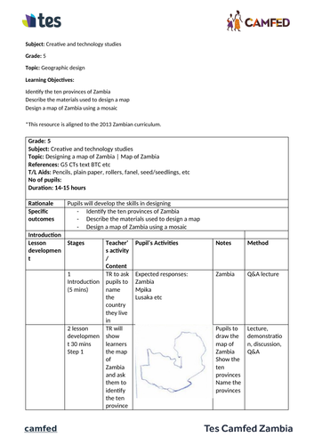 Design a map of Zambia (Zambian curriculum) | Teaching Resources