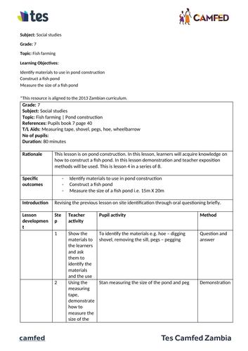 Fish farming project (Zambian curriculum)