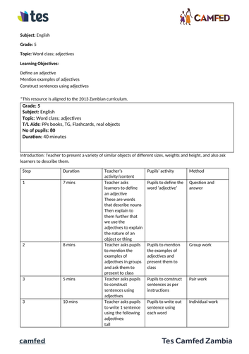 Adjectives (Zambian curriculum)