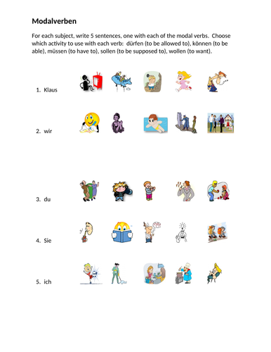 German Modal Verbs Worksheet