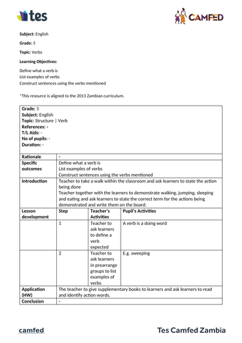 Verbs (Zambian curriculum)