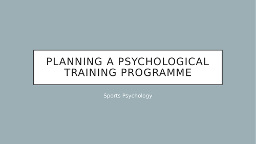 BTEC Psychological Training Plan