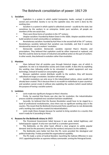 A Level Russia The Belshevik consolidation of power summary