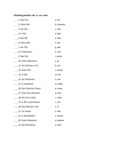 Dar ir ser estar matching practice